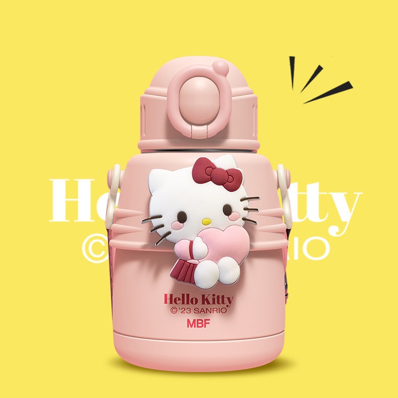 Bình Nước Sanrio Giữ Nhiệt 600ml Cỡ Lớn Có Ống Hút Họa Tiết Hoạt Hình Dễ Thương Cho Bé B37