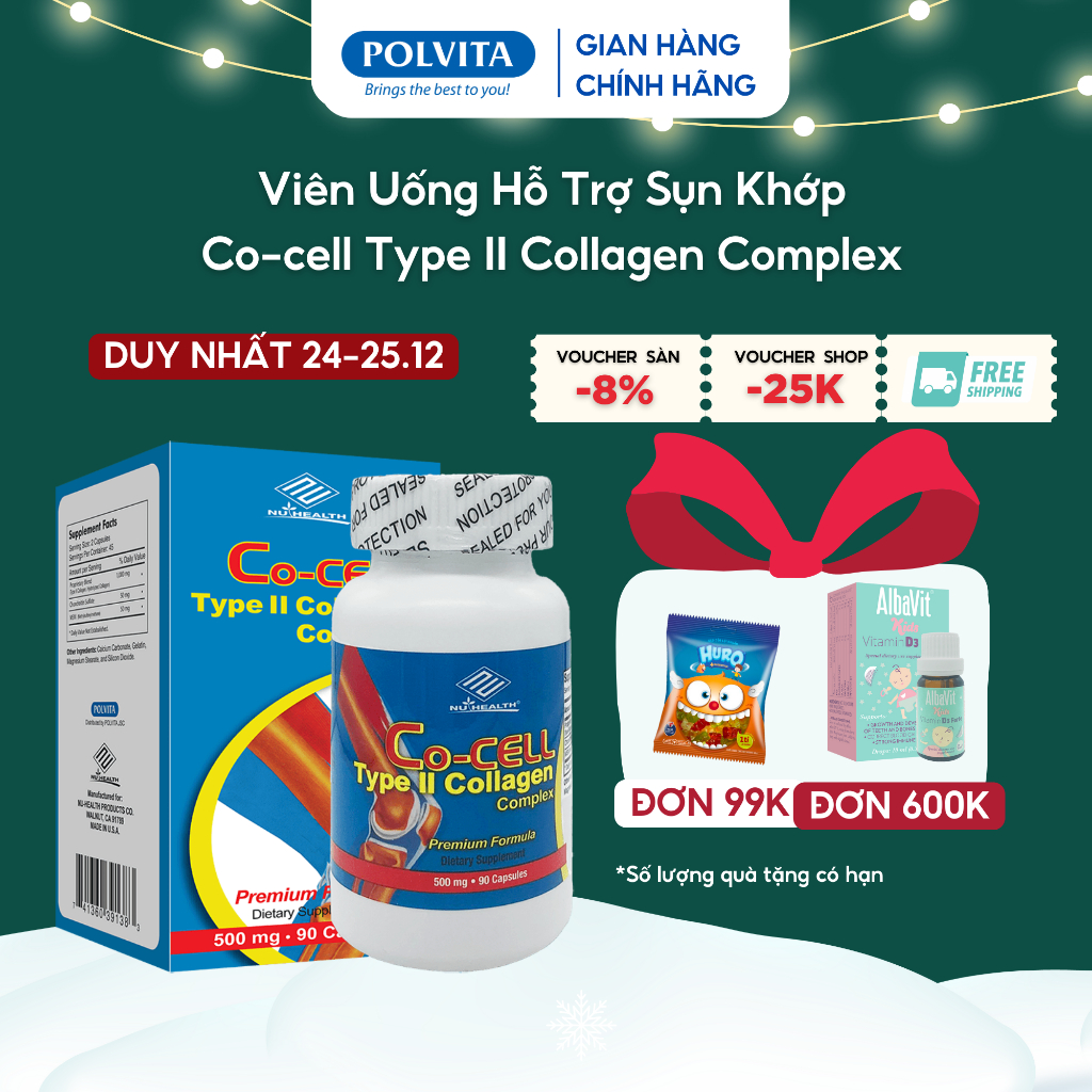 Viên Uống CO-CELL TYPE II COLLAGEN COMPLEX  tái tạo sụn khớp, ngăn ngừa thoái hoá khớp lọ