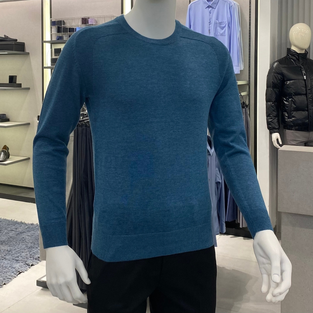 Áo len nam OWEN ALD231661 dáng regular fit cổ tròn màu xanh vải acrylic cotton cao cấp nhẹ ấm đàn hồi