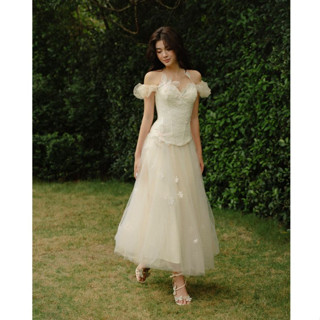 HANGKAO - Áo corset và chân váy Prunier vải ren chỉ kết hoa 3D thủ công