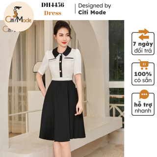 Đầm công sở CITI MODE FASHION thiết kế dáng xoè giả set áo croptop trắng phối chân đen DH4456
