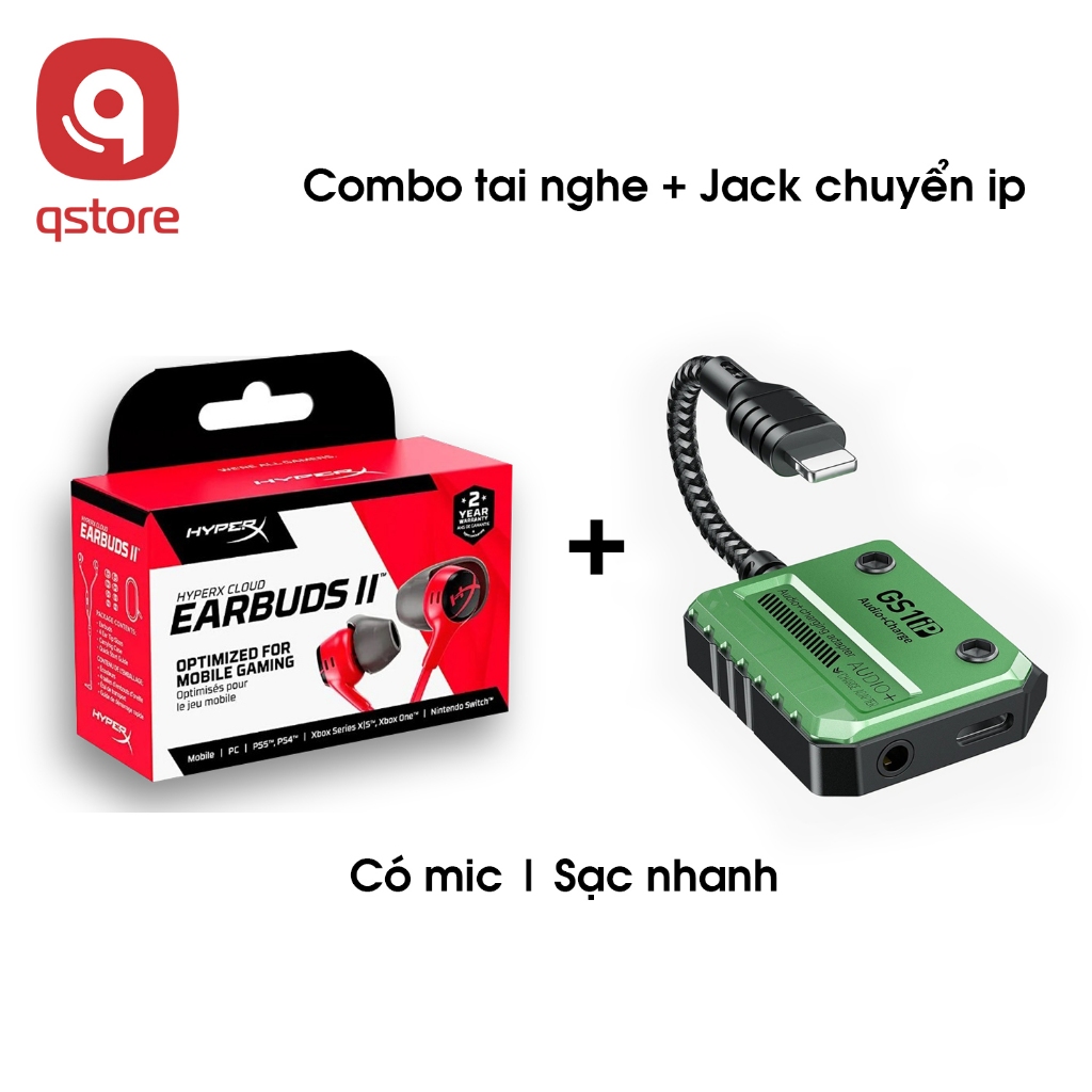 Combo Tai Nghe Gaming Hyper X Cloud Earbuds 2 Và Jack Chuyển Đổi Cho Điện Thoại, BH 1 Năm