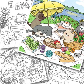 Bộ 30 Tờ Tranh Tô Màu Gia Đình Mèo Cute - Giấy Dầy Đẹp