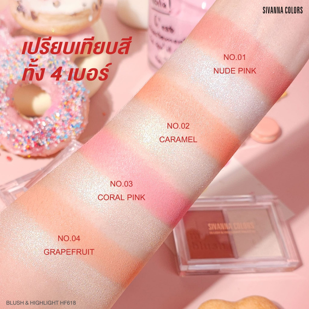 Bảng Phấn Má Hồng Sivanna Colors Bush & Highlight Palette HF618 Có Phấn Bắt Sáng