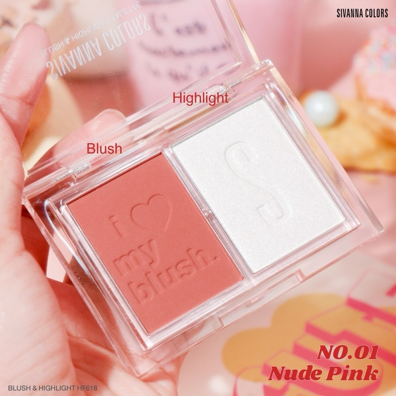Bảng Phấn Má Hồng Sivanna Colors Bush & Highlight Palette HF618 Có Phấn Bắt Sáng