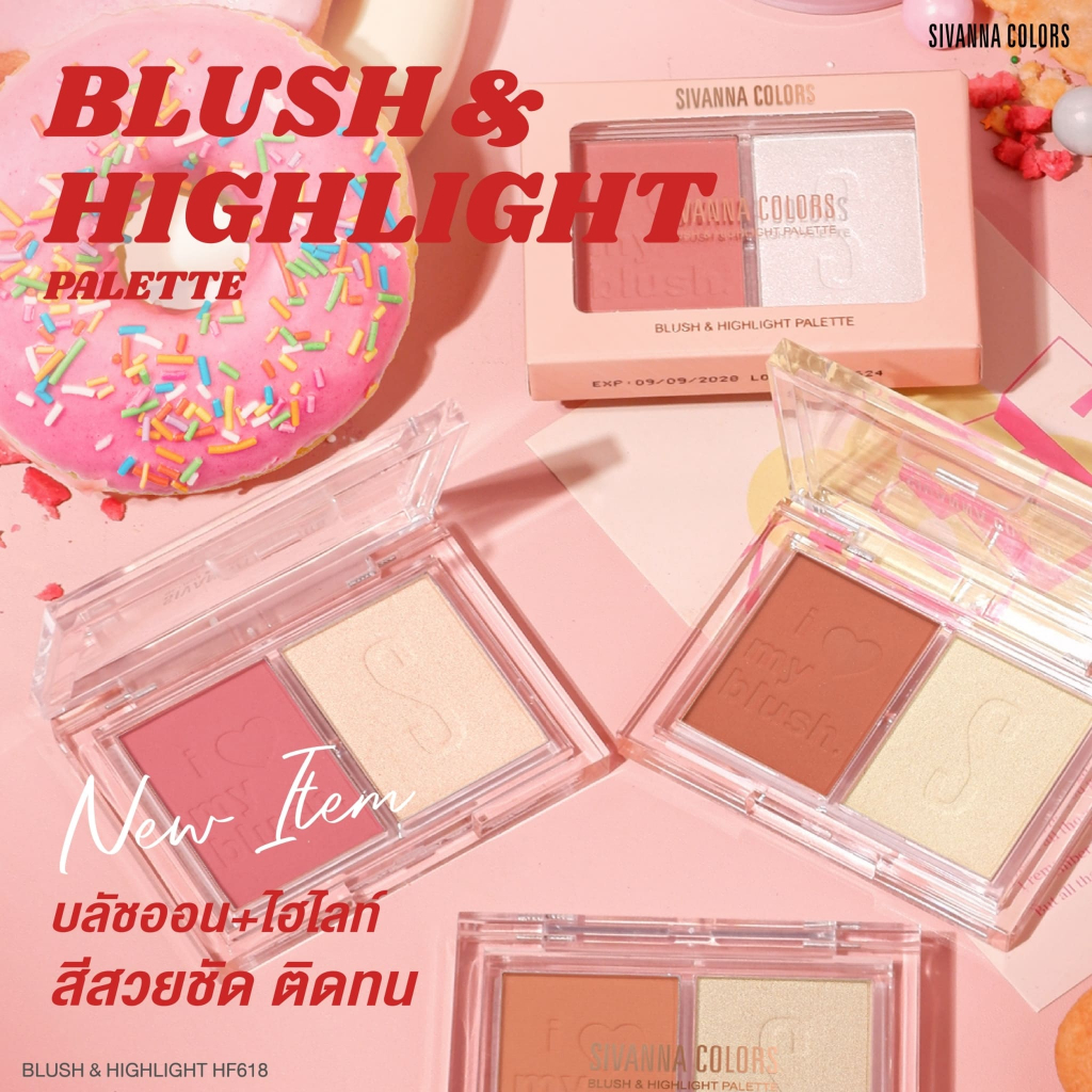 [Thailand] Bảng Phấn Má Hồng Sivanna Colors Bush & Highlight Palette HF618 Có Phấn Bắt Sáng