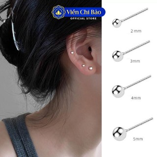 Bông tai bạc nữ bi tròn nhiều kích cỡ chất liệu bạc 925 - Viễn Chí Bảo B000061-21b