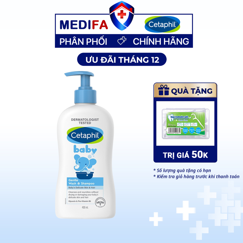 Sữa tắm gội cho bé Cetaphil Baby Gentle Wash & Shampoo 400mL dịu lành cho làn da của bé
