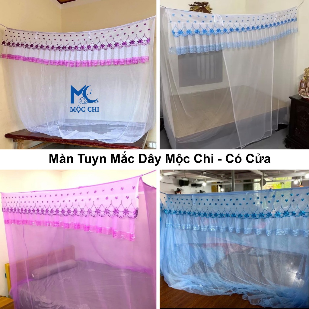 Màn tuyn Lanh Thái dây mắc 4 góc chống muỗi cho người lớn - Mùng tuyn thái lạnh ren hoa giá tận xưởng