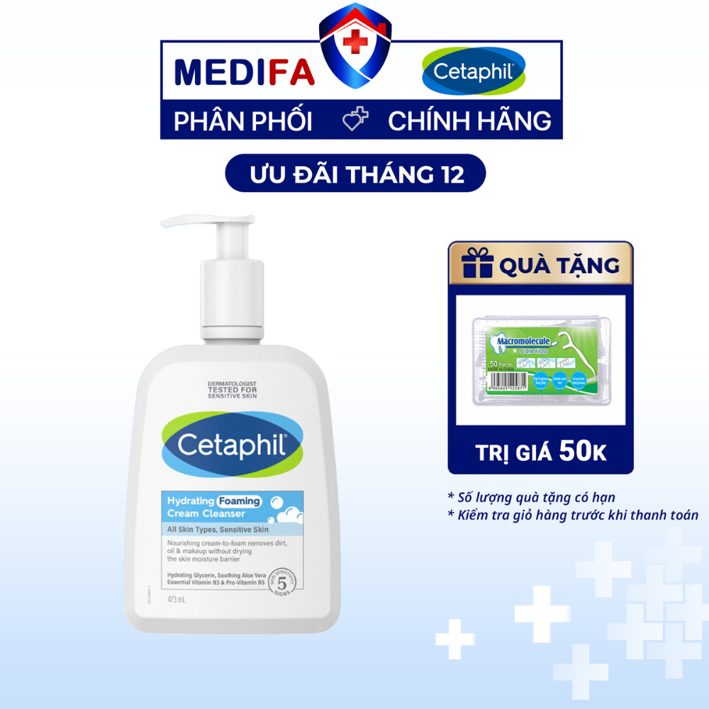 Sữa rửa mặt tạo bọt Cetaphil Hydrating Foaming Cream Cleanser 473 mL dịu lành cho da nhạy cảm
