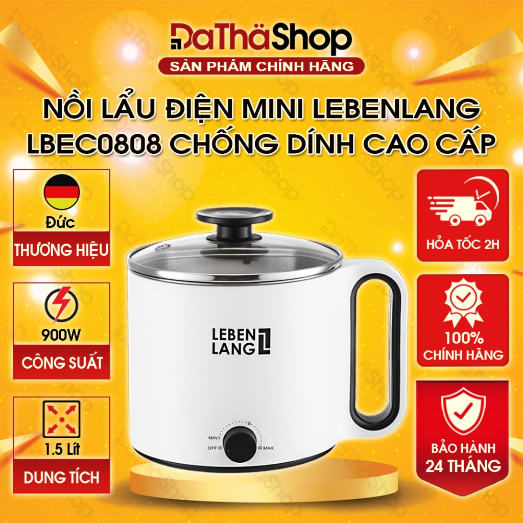 Nồi Lẩu Điện LEBENLANG LBEC0808 Dung Tích 1.5L Mini Đa Năng Chống Dính Chất Lượng Cao