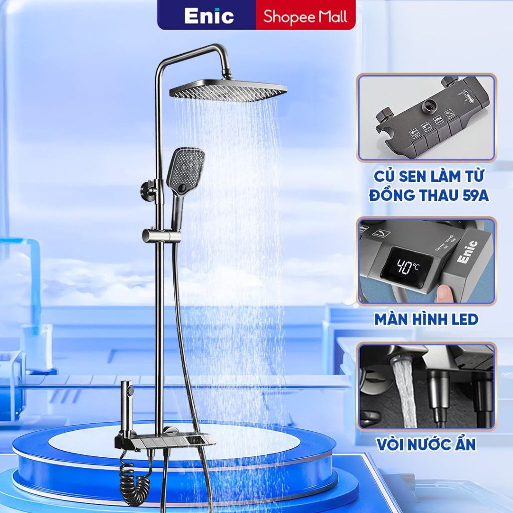 Bộ vòi hoa sen nóng lạnh Enic KS - Thiết kế tiện ích, màu sắc đa dạng, màn hình LED thông minh, duy trì nhiệt độ ổn định