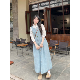 Váy jean maxi baby doll kèm sơ mi hot 2024
