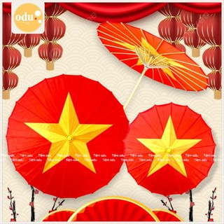 Dù cổ phong đỏ sao vàng - dù múa dân tộc - dù vải lụa đỏ sao vàng