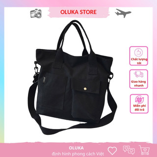 Túi tote đeo chéo nữ đi học vải canvas size to, túi học thêm ulzzang đeo vai unisex thời trang rẻ đẹp OLUKA TĐV079