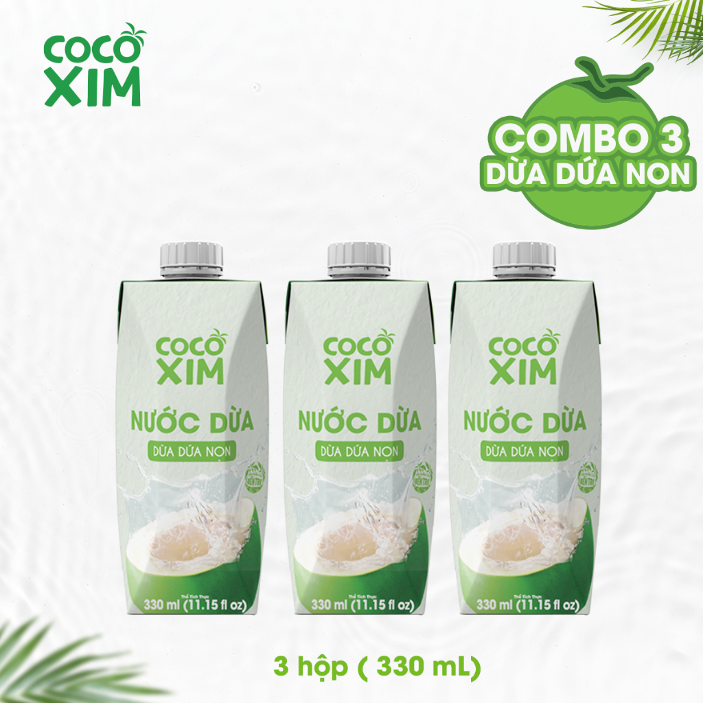 Combo 3 Hộp Nước dừa đóng hộp Cocoxim dứa non dung tích 330ml/Hộp