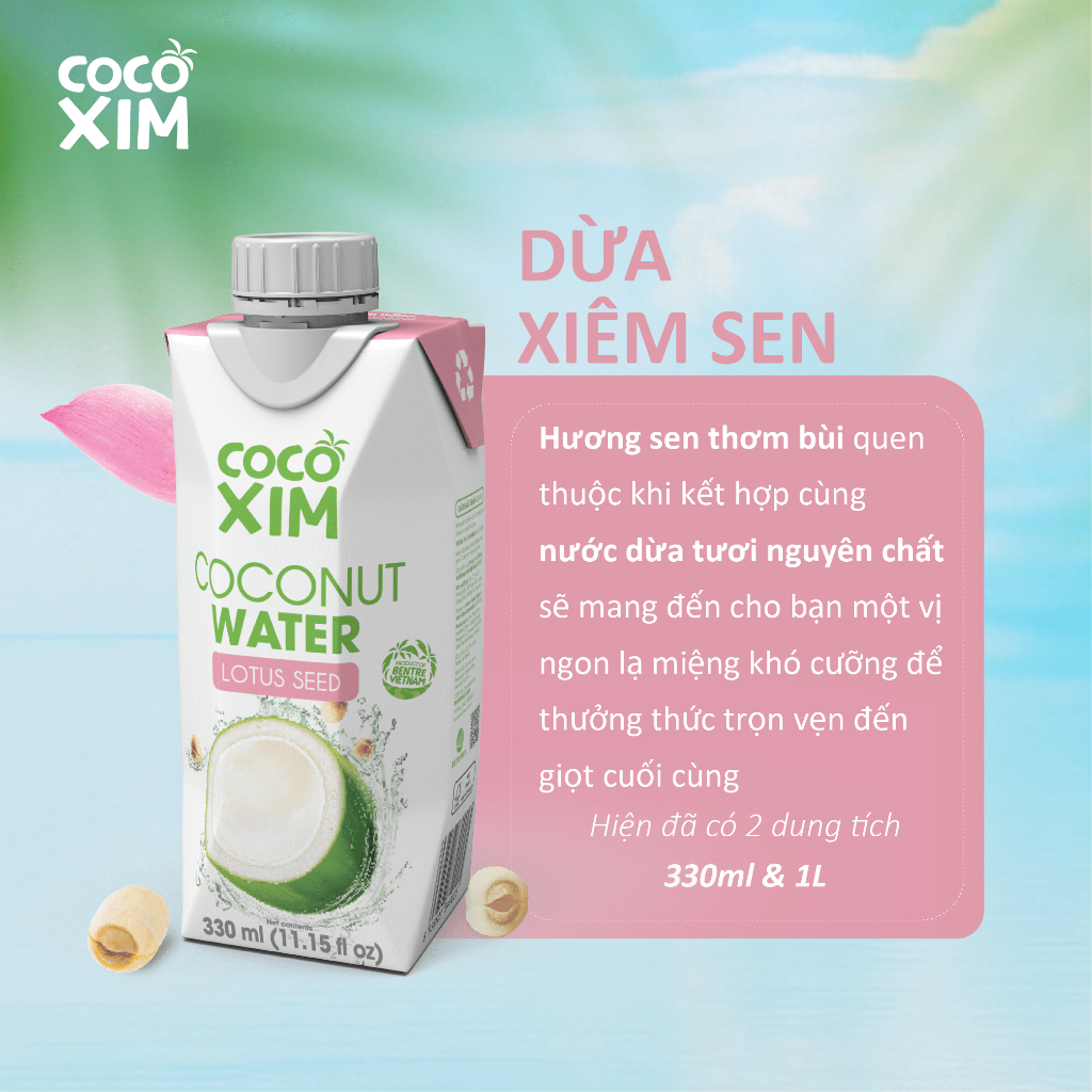 Combo 3 Hộp Nước dừa đóng hộp Cocoxim Sen dung tích 330ml/Hộp