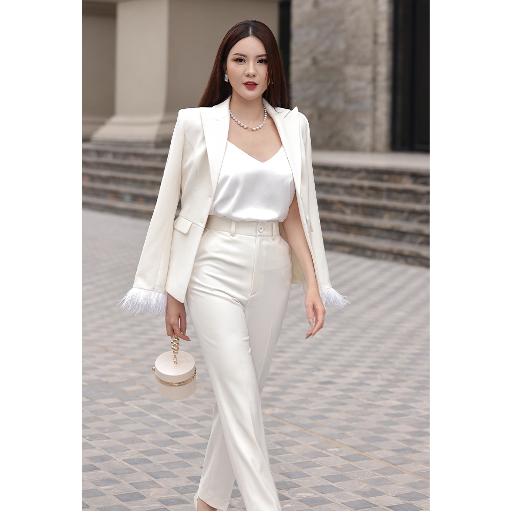 Set áo vest 2 lớp phối túi trước, quần dài nữ ống đứng thương hiệu IFY DESIGN- AO0093 QU0080