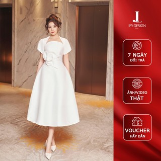Váy dự tiệc đính hoa ở eo dáng xòe thiết kế tay cách điệu thương hiệu IFY- VA0038