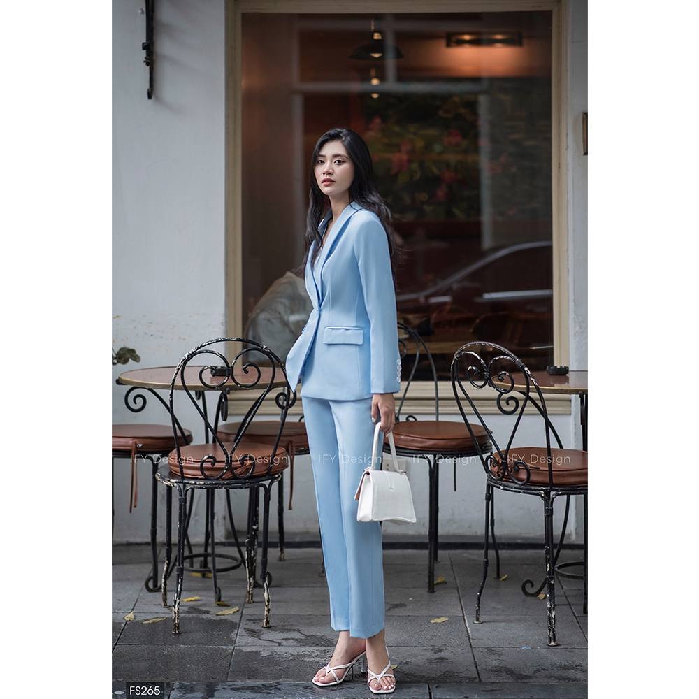 Áo vest nữ blazer thiết kế cổ sam cao cấp đính cúc tay, quần baggy chính hãng IFY DESIGN - AO0097 QU0062