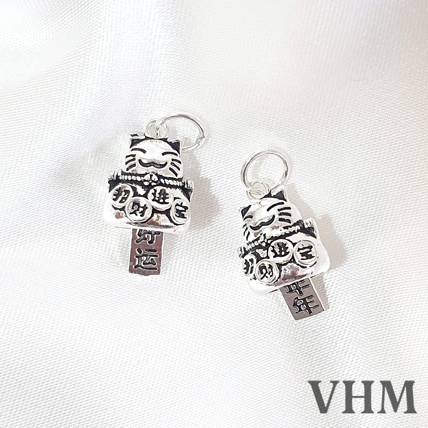 Charm bạc treo mèo chiêu tài may mắn C163, Bạc 925