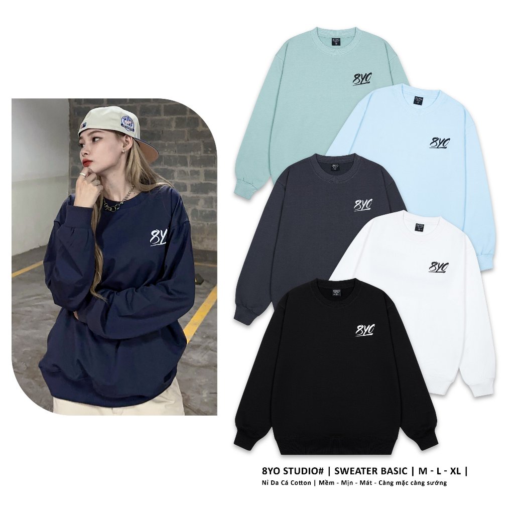 Áo Sweater 8YO Basic Nỉ Họa Tiết Thêu Local Brand Unisex