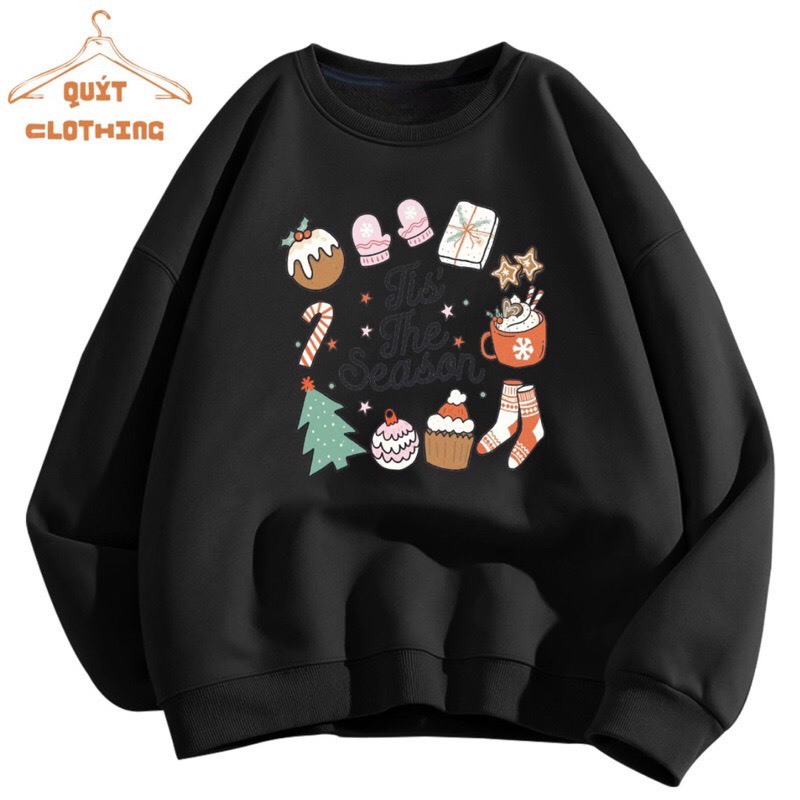 Áo sweater nỉ Giáng sinh KUtee nhiều màu kute nam nữ form rộng, áo cổ tròn mùa đông unisex vải cotton dày dặn,ấm áp