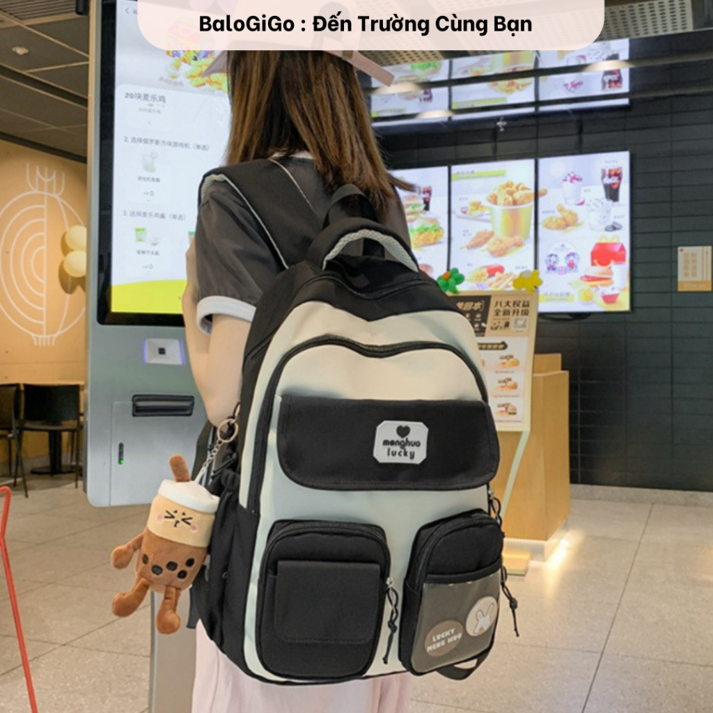 Cặp nữ cho học sinh cấp 2 cấp 3 đi học thời trang dễ thương sức chứa lớn bền chắc kèm 2 sticker G167 - BaloGigo