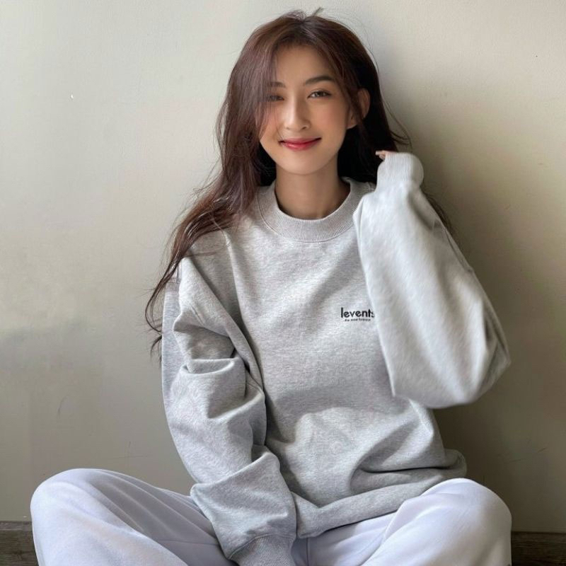 Áo sweater unisex from rộng basic nỉ cao cấp họa tiết in nổi LEVENTS phong cách nam nữ