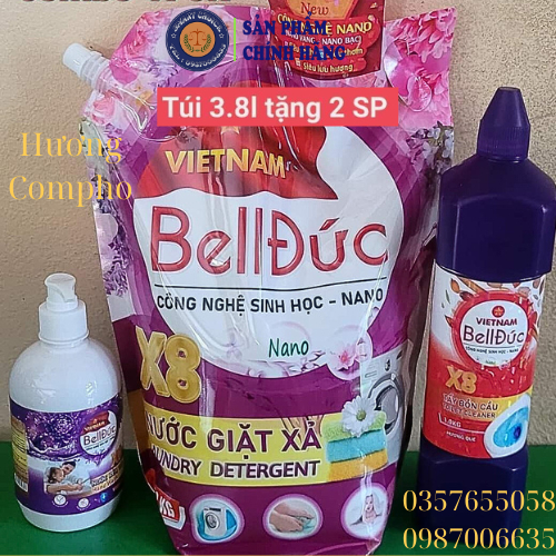 Mua 1 tặng 2 Combo Nước giặt xả BellĐức công nghệ sinh học không hóa chất không độc hại - NANO
