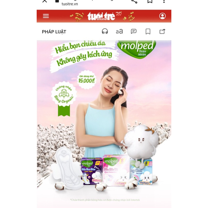 Hàng Mới Băng Vệ Sinh Molped Bông Organic Tự Nhiên Mềm Mại Siêu Thấm