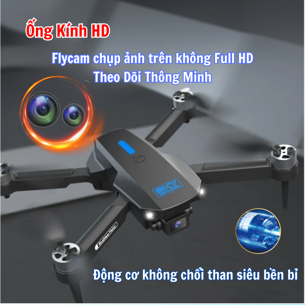 Máy Bay Flycam Camera 4K Động Cơ Không Chổi Than Siêu Bền Tránh Va đập, 2 Camera có cảm biến bụng giữ thăng bằng khi bay | BigBuy360 - bigbuy360.vn