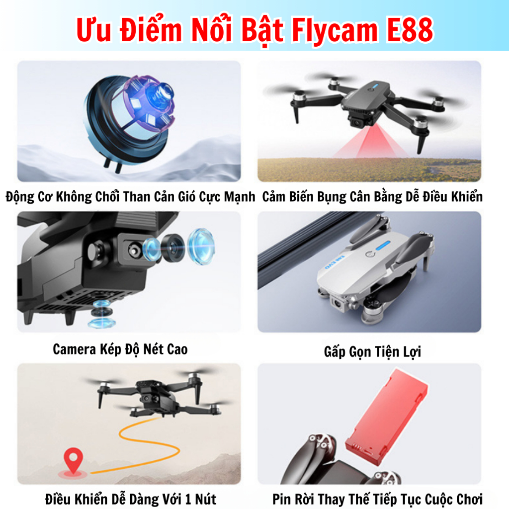 Máy Bay Flycam Camera 4K Động Cơ Không Chổi Than Siêu Bền Tránh Va đập, 2 Camera có cảm biến bụng giữ thăng bằng khi bay | BigBuy360 - bigbuy360.vn