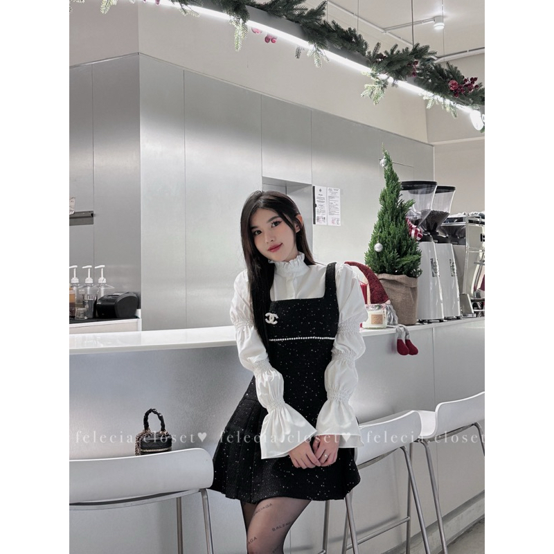 Set áo sơ mi váy dạ nhũ kèm tag