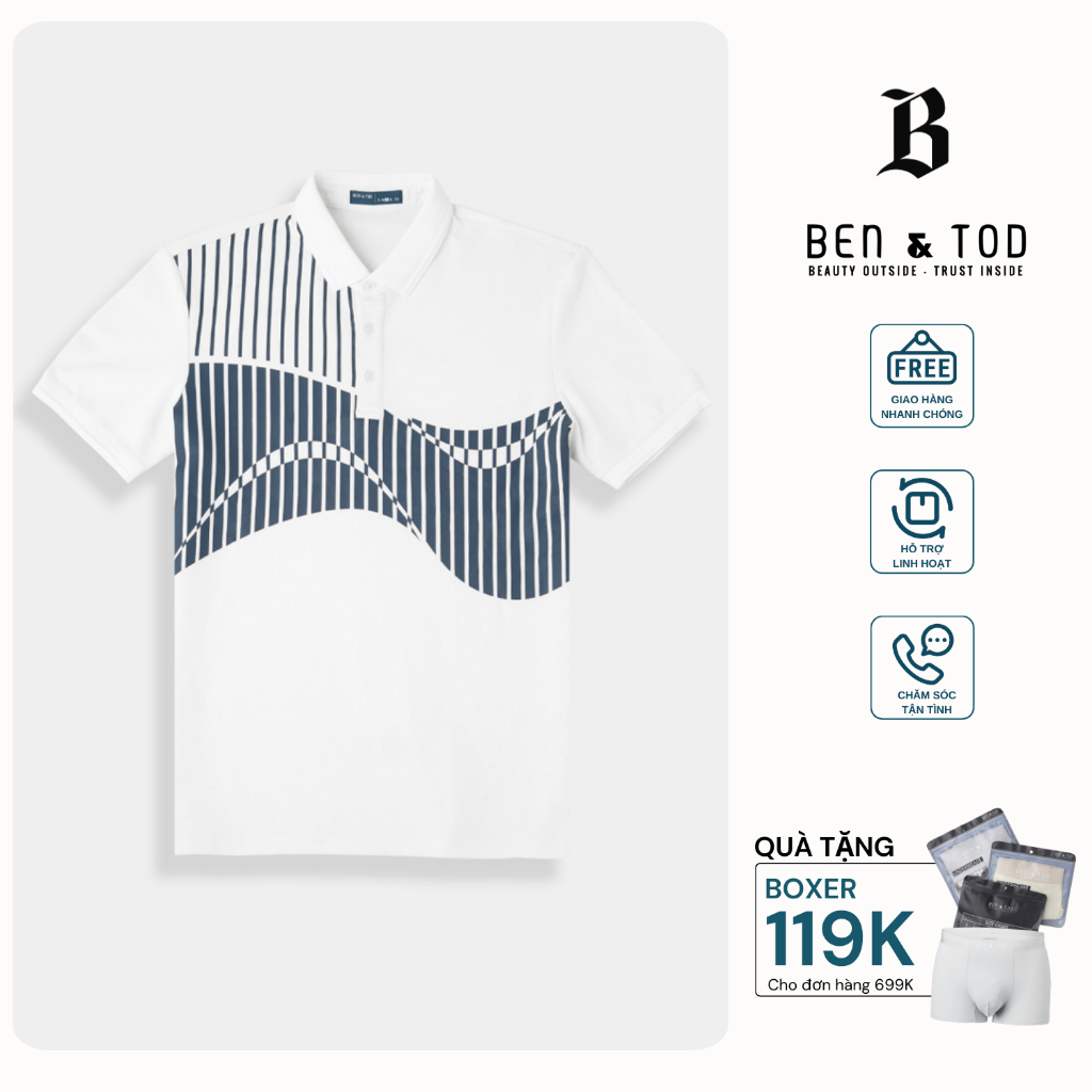 Áo polo nam BEN & TOD R1300BB240 vải cotton 4 chiều, cao cấp, họa tiết, dày dặn, thoải mái OUTLET 289