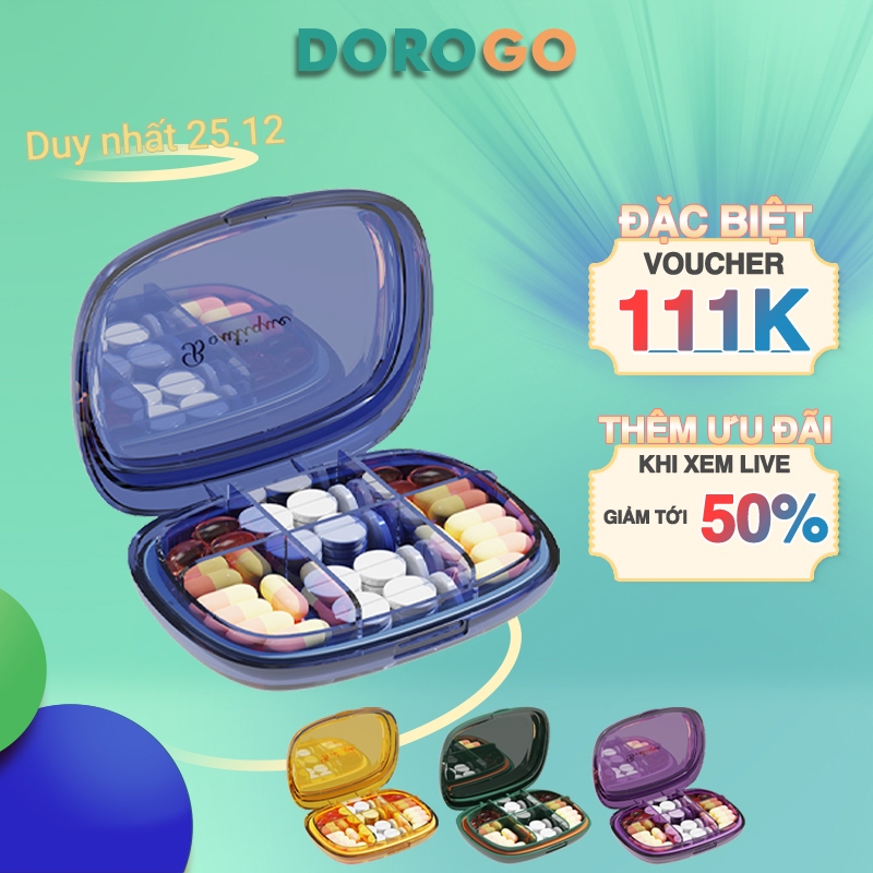 Hộp chia thuốc mini du lịch cao cấp DOROGO chống thấm nước và chống bụi thiết kế chia ngăn dễ dàng phân loại