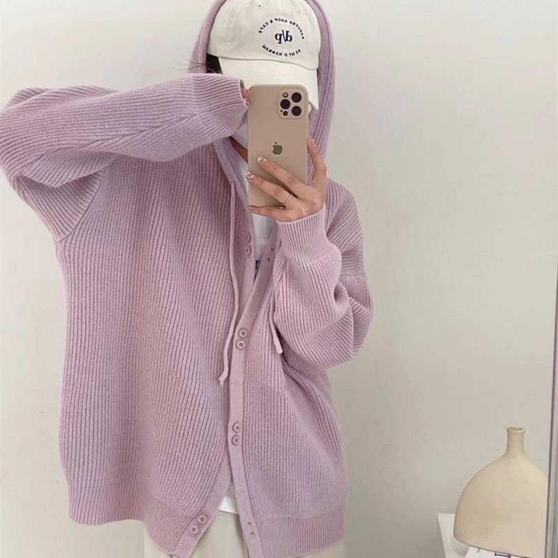 Áo khoác cardigan nữ khóa zip kéo có mũ chất len mềm mại nhiều màu dáng trơn basic thu đông ChouChou