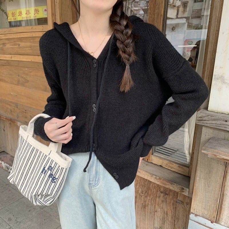 Áo khoác cardigan nữ khóa zip kéo có mũ chất len mềm mại nhiều màu dáng trơn basic thu đông ChouChou