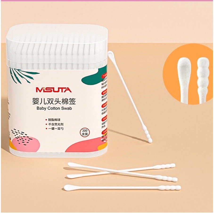 Tăm Bông Cho Bé Sơ Sinh, Trẻ Em làm Từ Bông Tự Nhiên MISUTA Hộp 400 chiếc Và Hộp 200 Chiếc Lamkids