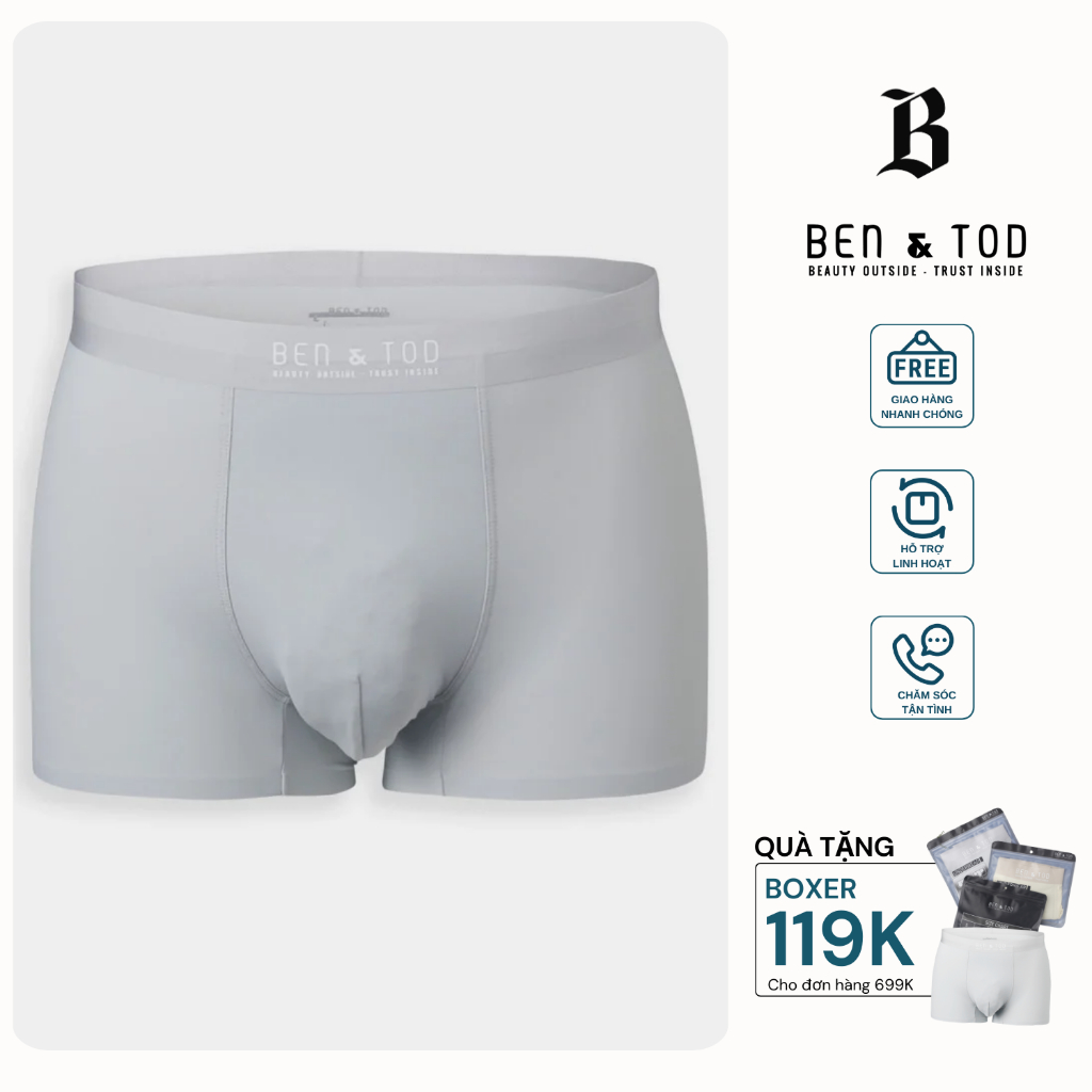 Quần Boxer Seamless BEN & TOD DLB4610BC011 mềm mại, lớp vải lót kháng khuẩn , cotton co giãn, thoáng mát