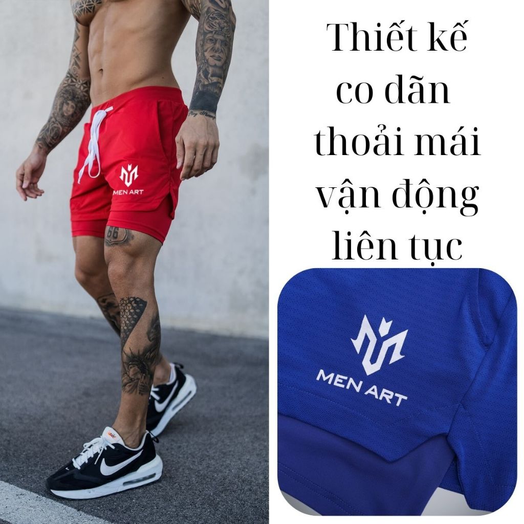 Quần short 2 lớp Qn237 quần gym quần dạp xe quàn chạy bộ siêu co giản thấm hút mồ hôi thoáng khi