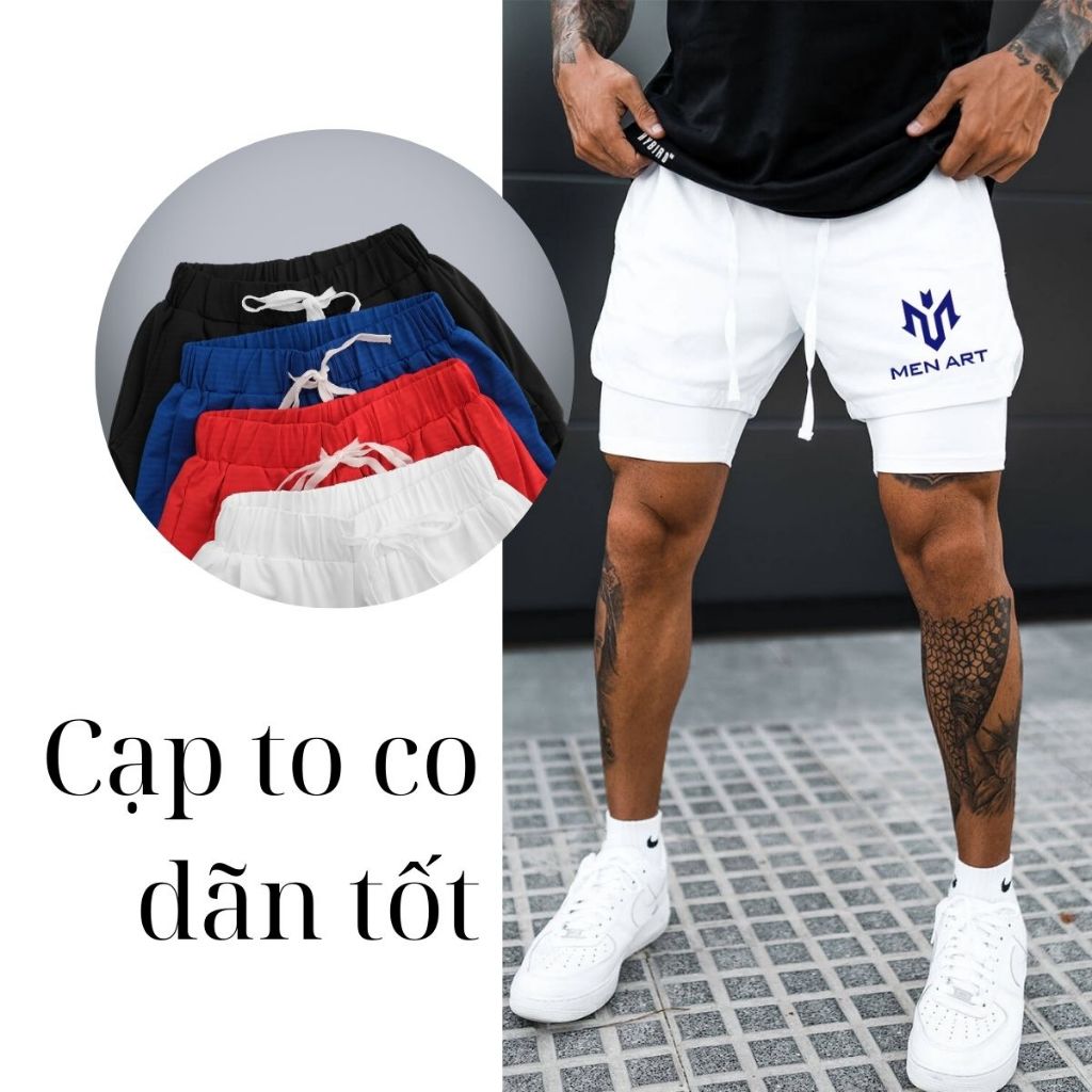 Quần short 2 lớp Qn237 quần gym quần dạp xe quàn chạy bộ siêu co giản thấm hút mồ hôi thoáng khi