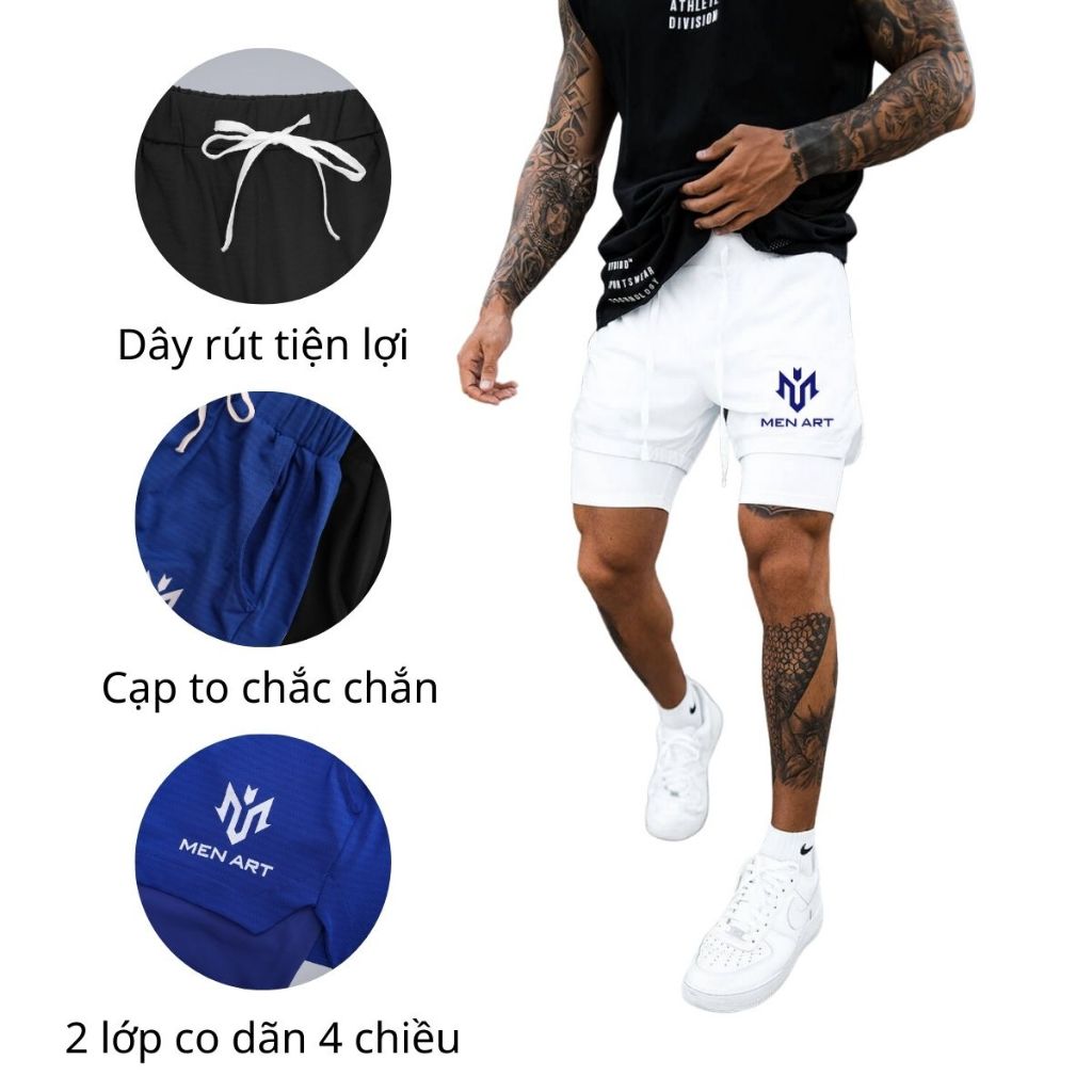 Quần short 2 lớp Qn237 quần gym quần dạp xe quàn chạy bộ siêu co giản thấm hút mồ hôi thoáng khi