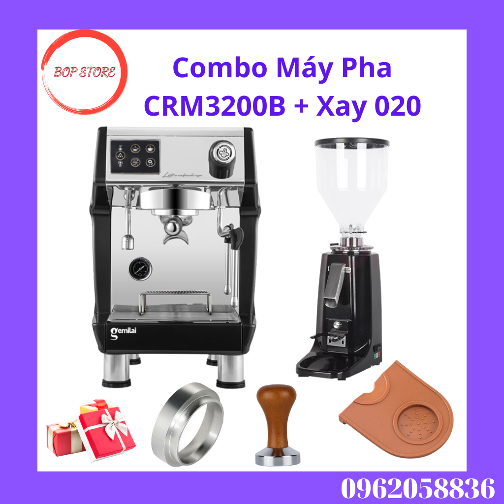 Combo Máy Pha Cafe Gemilai CRM3200B+ Xay 020