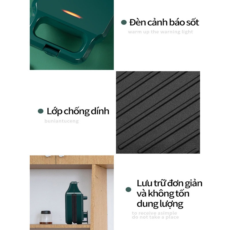 Máy nướng bánh mỳ, máy ăn sáng đa năng, làm bánh sandwich, công suất 650W