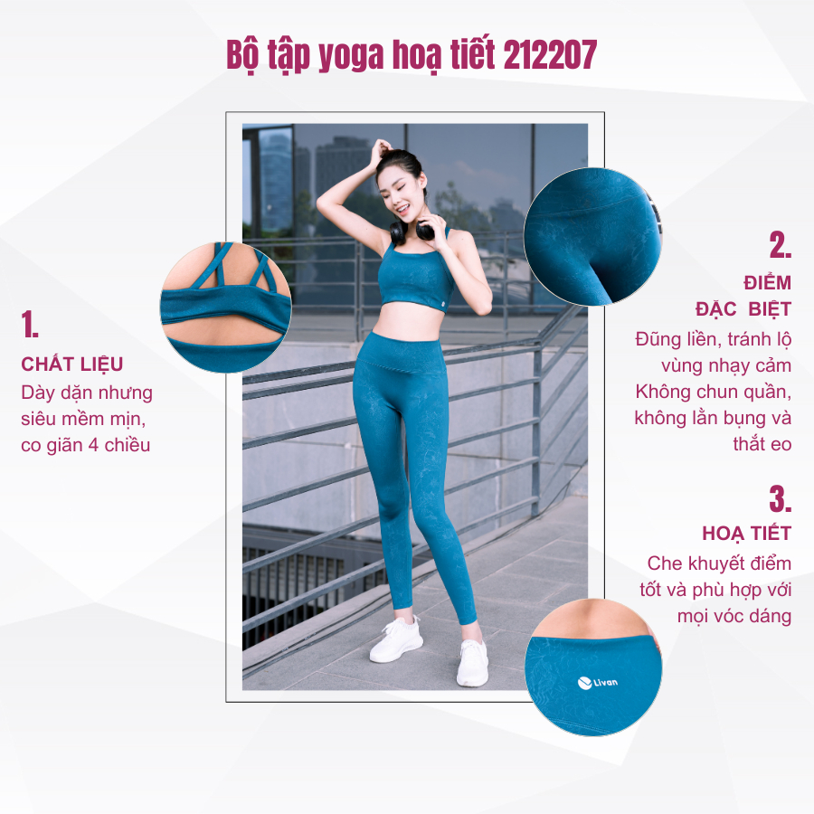 Set Tập Bra & Quần Legging Hoạ Tiết Livan Sport Mềm Mịn Co Giãn Cao Cấp LV23212207