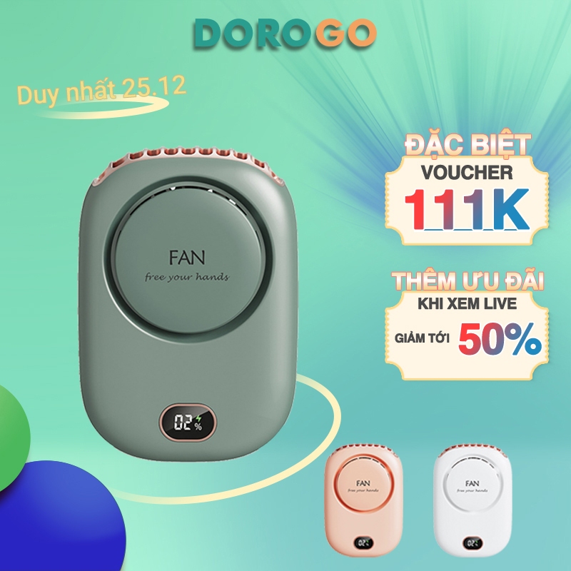 Quạt đeo cổ tích điện dung lượng pin 2000mAh gió mạnh có báo mức pin đi du lịch dã ngoại để bàn làm việc