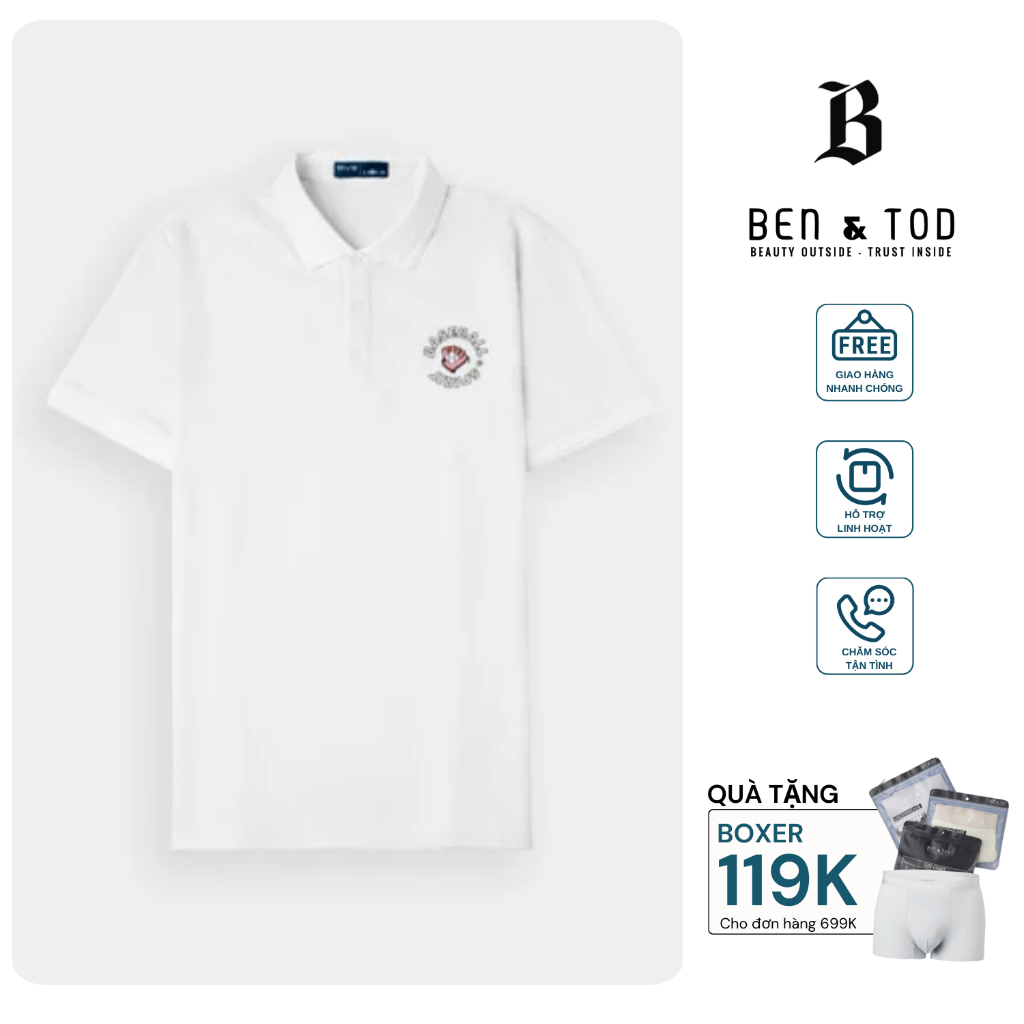 Áo thun polo nam BEN & TOD R1300BB168 cotton họa tiết trẻ trung, năng động, thanh lịch, đứng form OUTLET 289