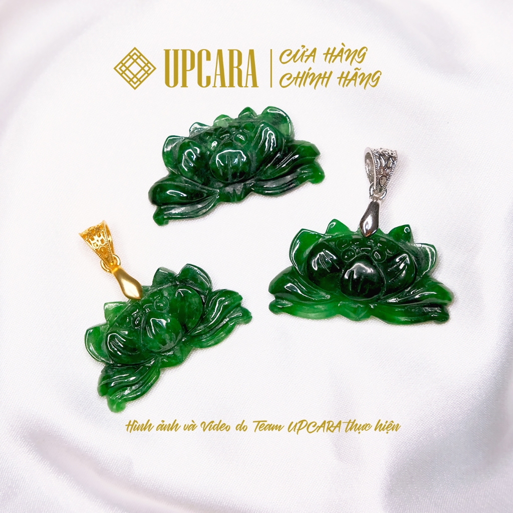 Mặt hoa sen ngọc sơn thủy dùng làm mặt dây chuyền vòng cổ, xỏ vòng tay UPCARA