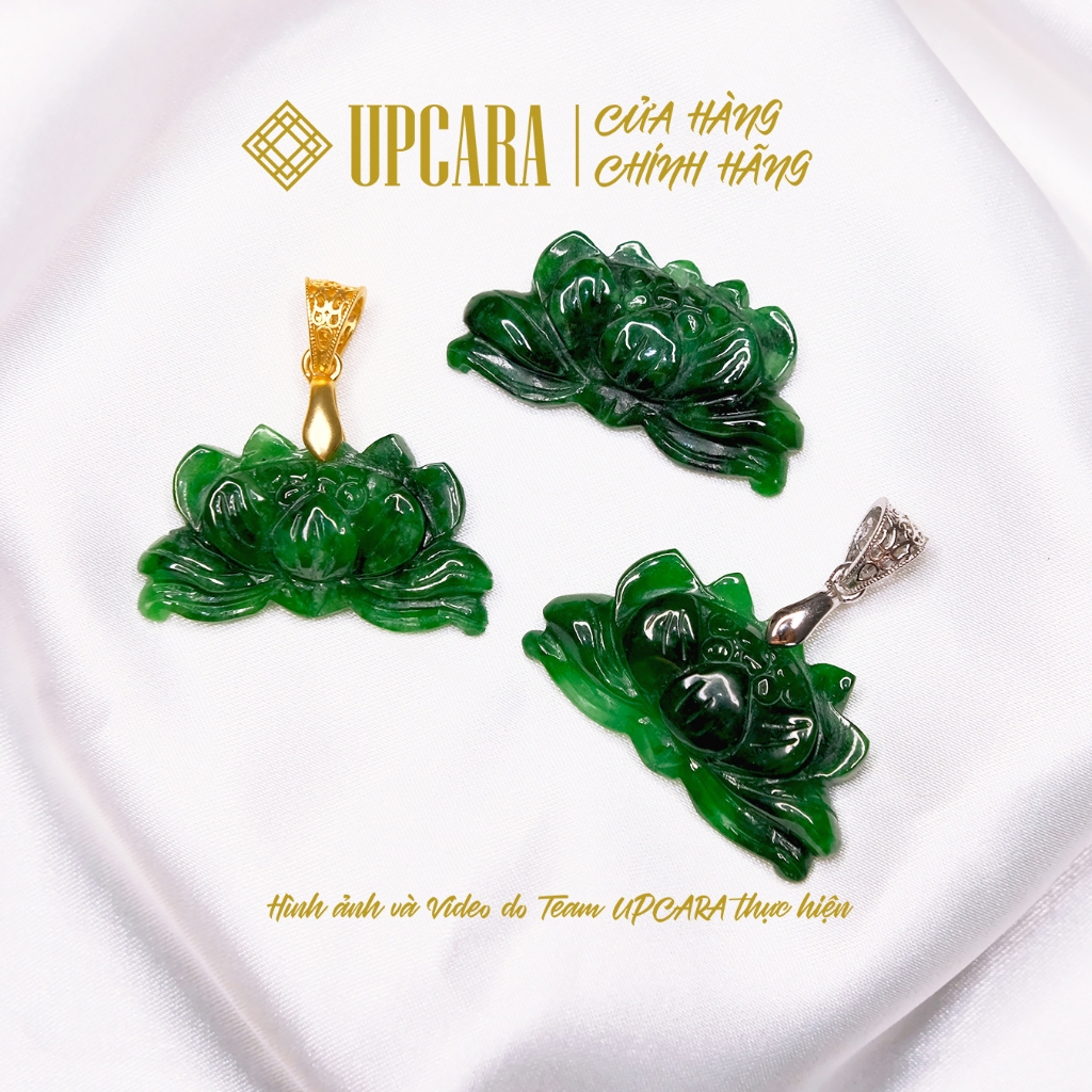 Mặt hoa sen ngọc sơn thủy dùng làm mặt dây chuyền vòng cổ, xỏ vòng tay UPCARA